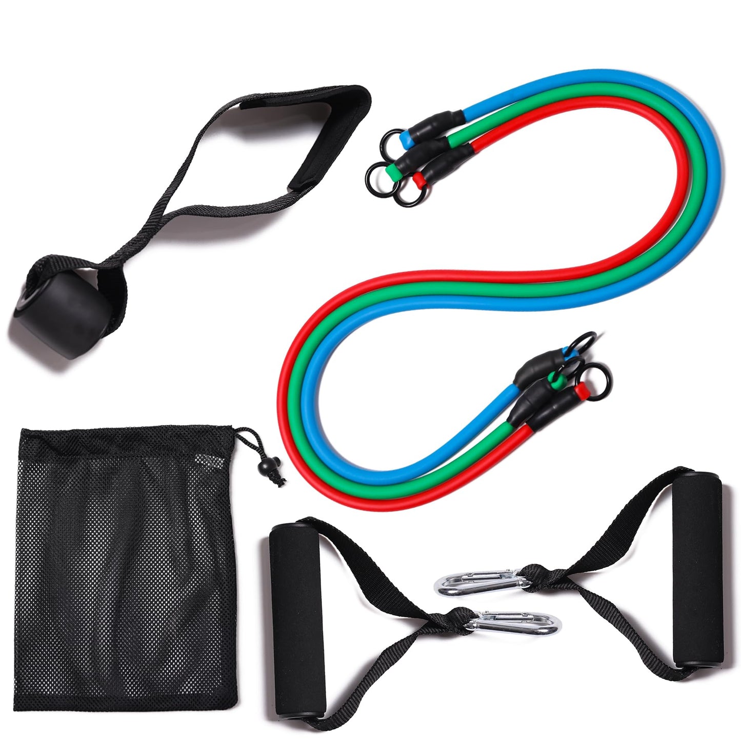 Resistance Bands with Handles for Working Out Women and Men, Exercise Bands with Door Anchor, Stretch Bands for Home Workouts, Simple Guide Included (3pcs Set - 90 lbs)