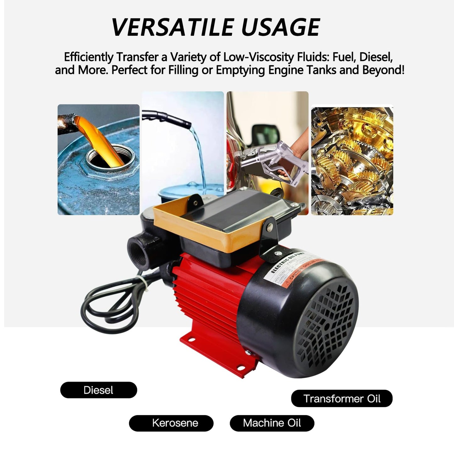 GIAYOGO 110V 16GPM Electric Fuel Transfer Pump Kit - Self-Priming Diesel/Kerosene/Bio Pump w/Hose & Nozzle, 550W Motor, 20-60L/Min (5.25-15.75 GPM)
