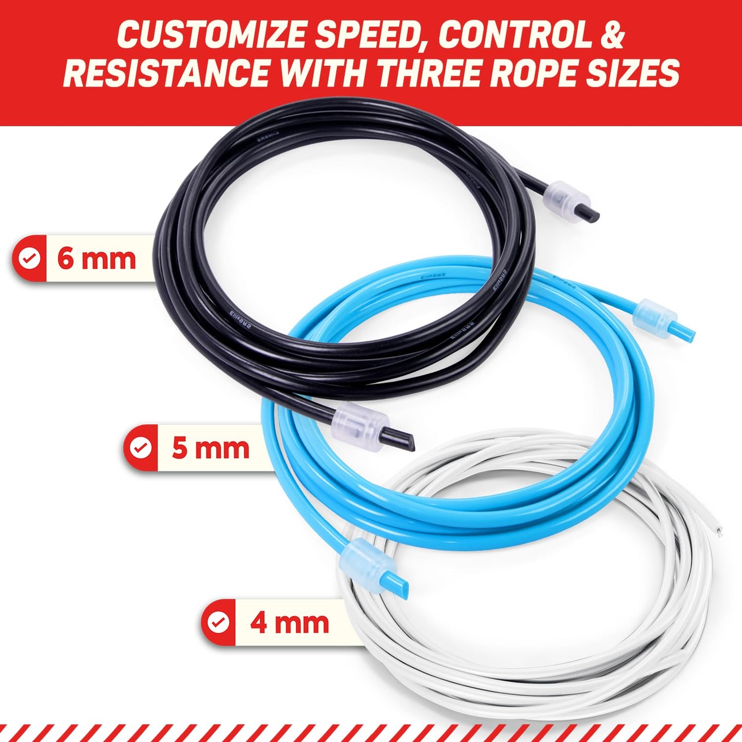 Elite SRS, Do Hard Things PVC Jump Ropes for Fitness Training Set Includes 3 Different Rope Thicknesses for Increasing the Intensity of Your Workouts IndoorOutdoor Adjustable Jump Rope with
