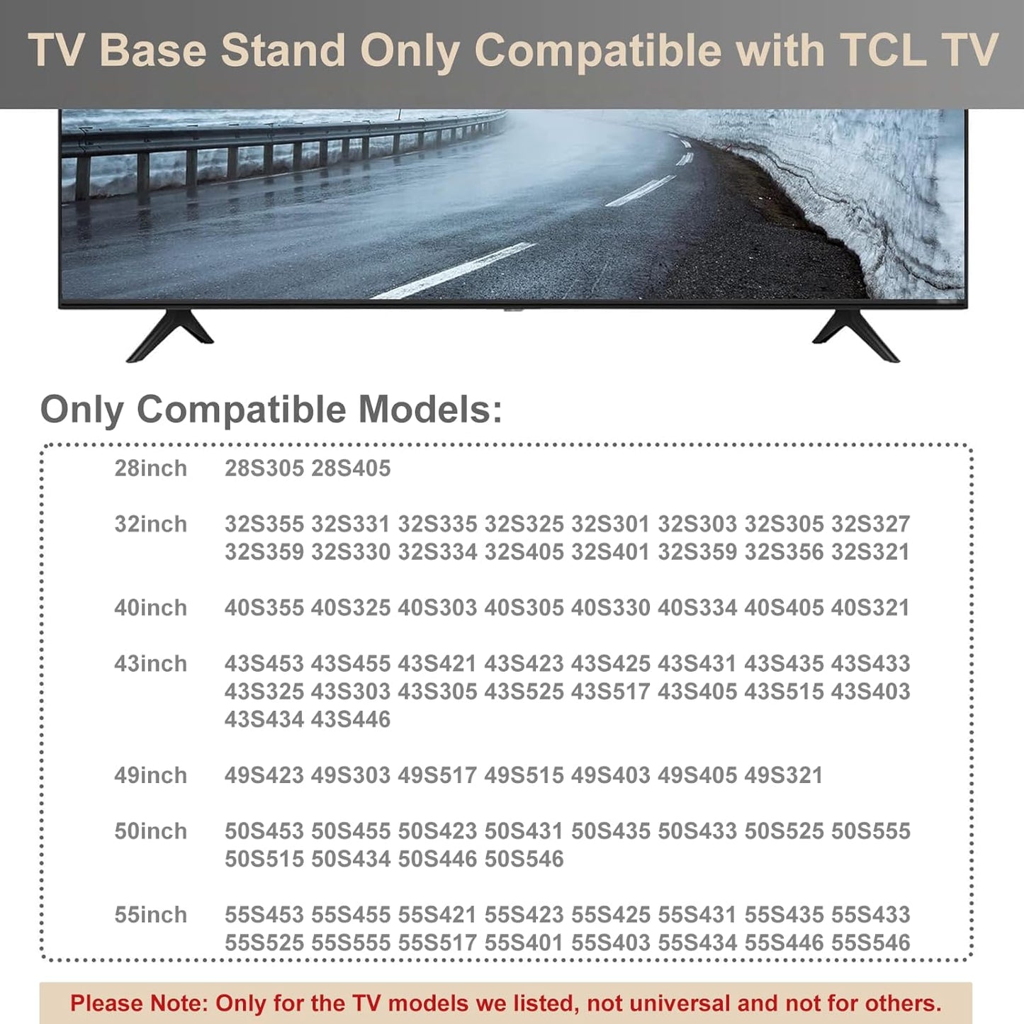 Yimaut 28" 32" 40" 43" 49" 50" 55" Base Stand and Remote Control Compatible with All TCL Roku TV & Players, Stand Legs