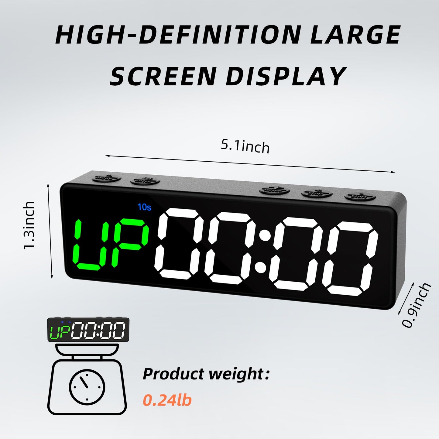 Mini Portable Gym Timer Clock, Large LED Digital Display Screen, Powerful Magnet, Powerful Battery, Count up/Down, Stopwatch, Exercise Interval Timer, Eight Fitness Modes, Suitable for Home and Gym