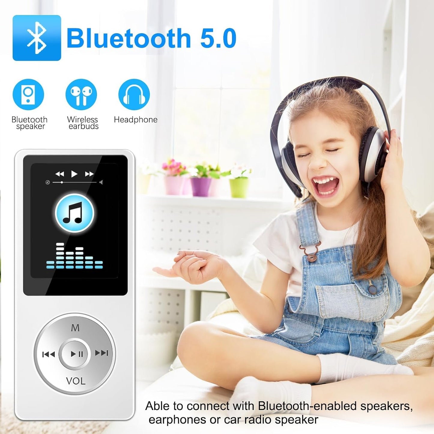 Aigital MP3 32GB MP3 Player with Bluetooth and TF Card, HiFi Music Player with Built-in Speaker and Earphones