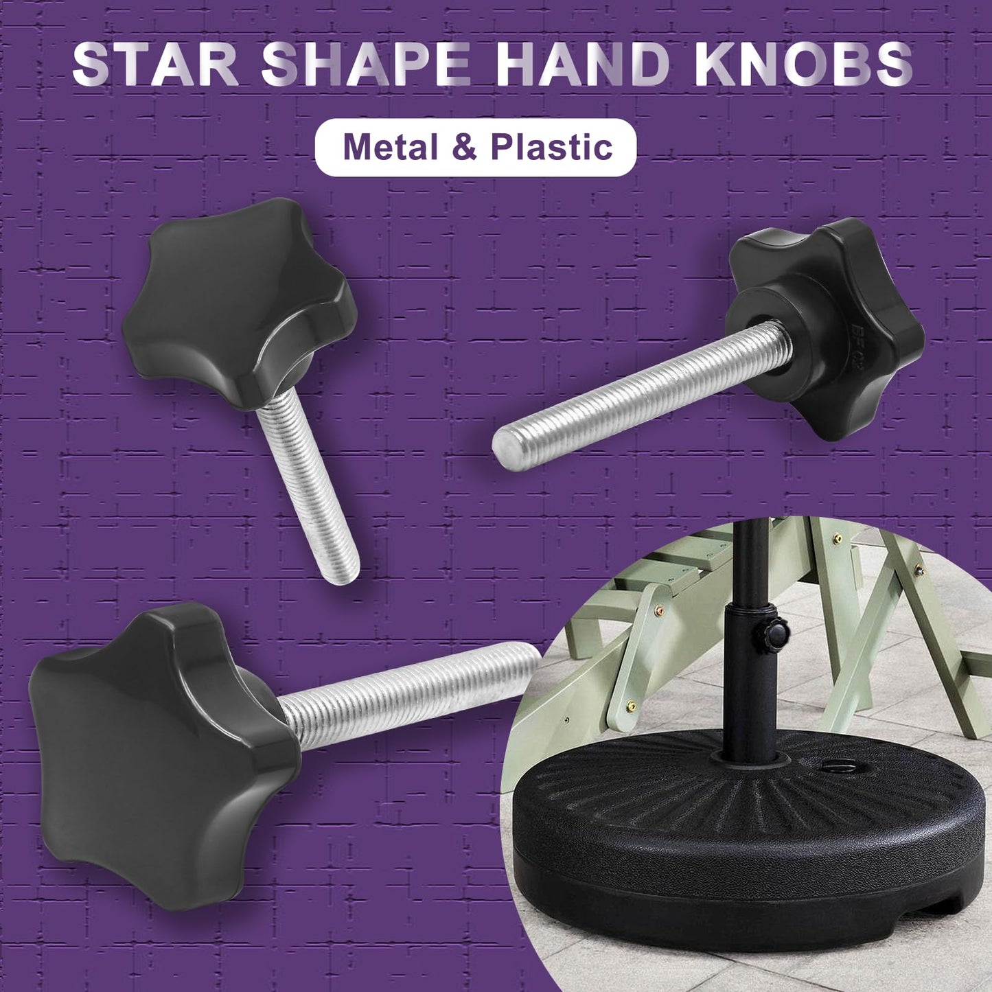 LifCratms 2 Pieces M8 x 50mm Thread Star Knobs, Plastic Star Shaped Clamping Knob Handle Hand Tightening Screw for Umbrella Base Replacement