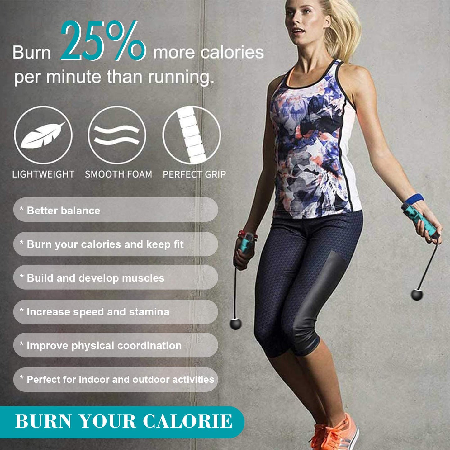 Redify Weighted Cordless Jump Rope for Fitness[Suitable for Different Ages and Levels] Ropeless Jump Rope for Crossfit Boxing MMA WOD Training, High Speed Rope Skipping for Narrow Space