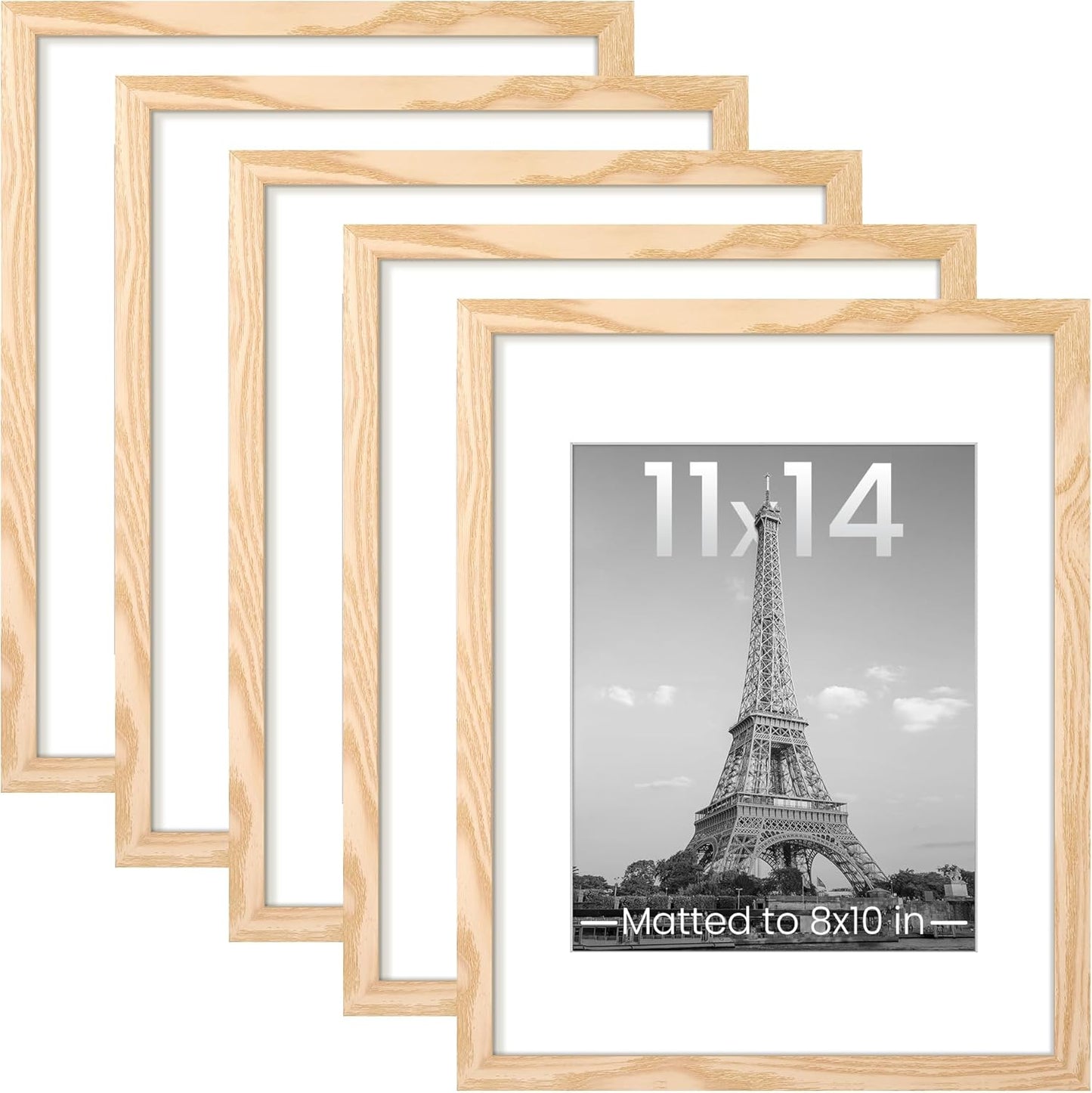 Upsimples 11x14 Picture Frame Set of 5 - Display 8x10 or 11x14 Photos | Natural Wall Gallery Frames