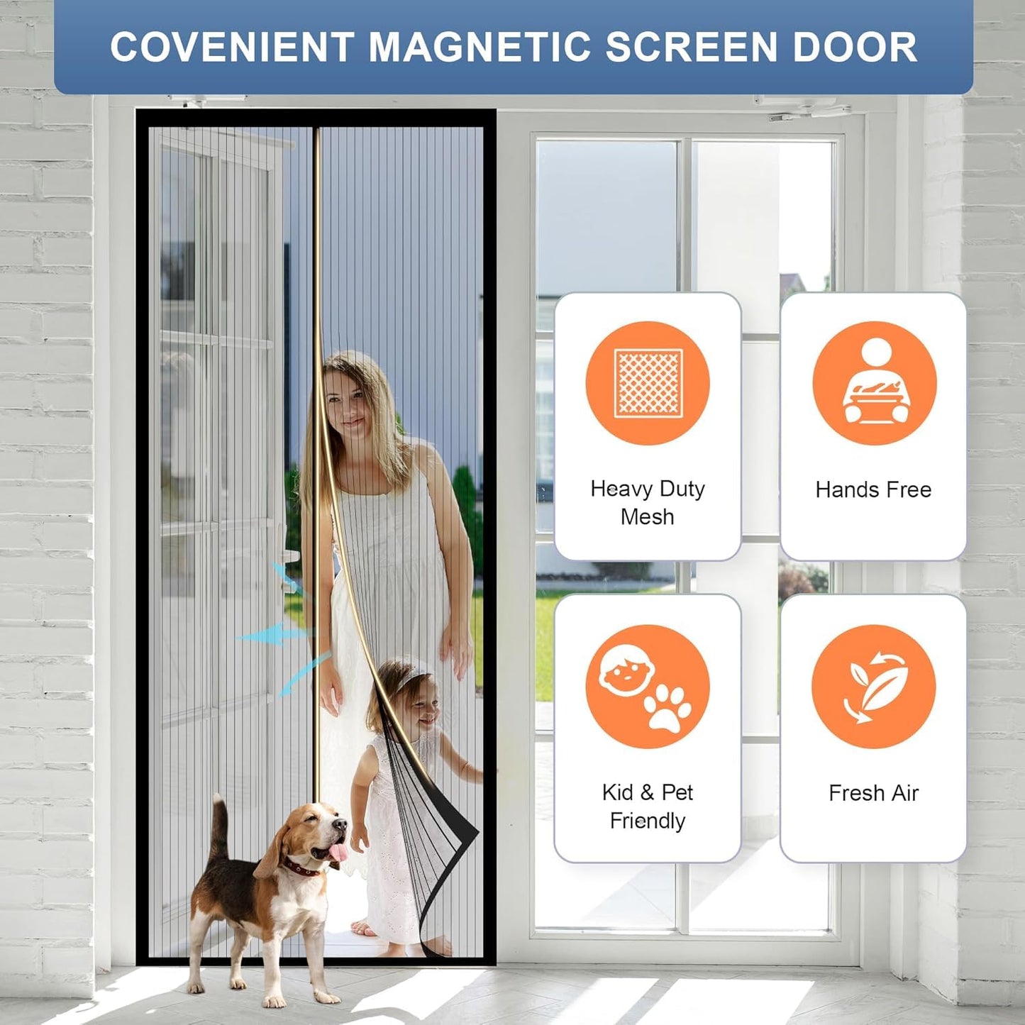 METAONLY Magnetic Screen Door Mesh Fits 38" x 82" Door - Curtain Size 40" x 84", Works for Patio, Sliding Door, Keeps Bug Mosquito Out, Fresh Air Flow, Black