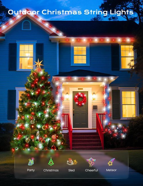 Brightown Solar C6 Strawberry String Lights - 22.64ft, 50 LEDs, Red & White | Outdoor Christmas Decor