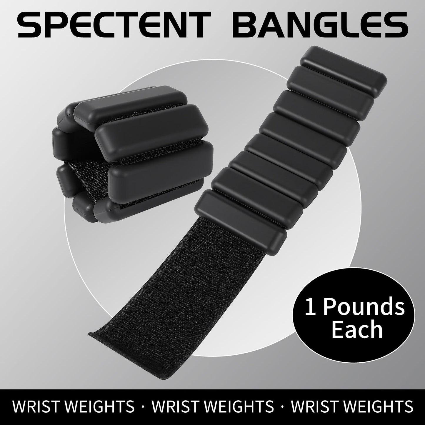 Spectent Ankle & Wrist Weights for Women – Adjustable Silicone Wrist & Ankle Weights, Wearable Arm/Leg Set for Pilates, Yoga, Walking & Strength Training (1lbs Pair Black)