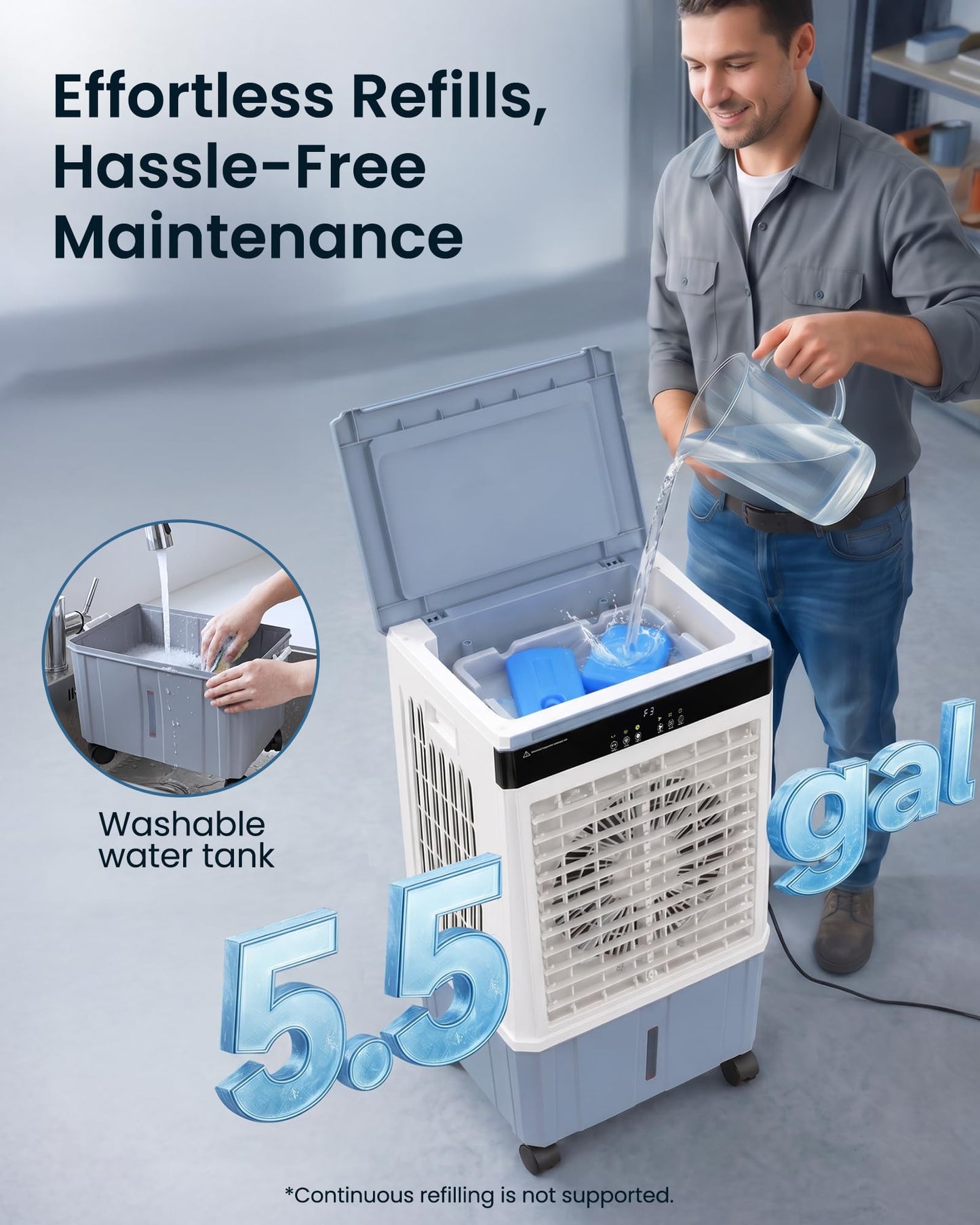 Air Choice Swamp Cooler, 3000CFM 31" Evaporative Air Cooler, 5.5Gal Removable Tank & 4 Ice Box, 120° Oscillation, 3 Speeds, Remote, 12H Timer, 3-in-1 Air Cooling Fan for Outdoor, Office, Bedroom, Blue