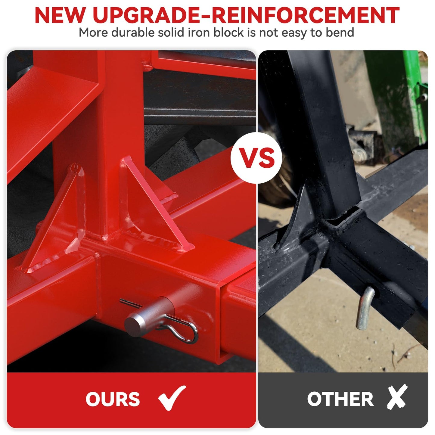 Red 3 Point Trailer Hitch with Receiver and Ball, Tractor Mover Drawbar, Farm Equipment and Subcompact Trailer Hitch for Tractor Standard Category 1