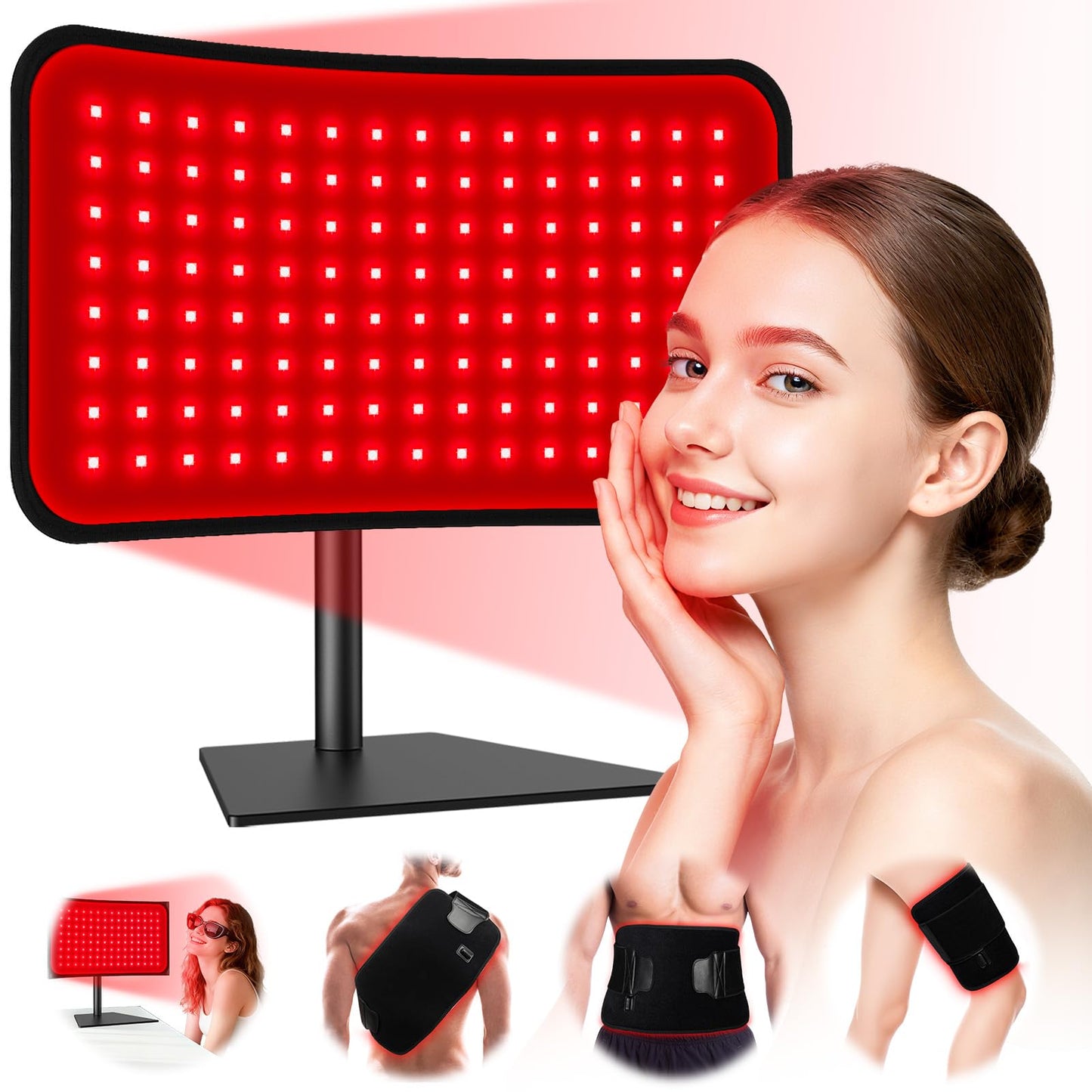 Red Light Therapy for Face Body, 2-in-1 Red Light Panel Device with Belt, 660nm & 850nm Near Infrared Light Therapy Lamp with Remote Control, 5 Adjustable Brightness & Timer, Gift for Women Men