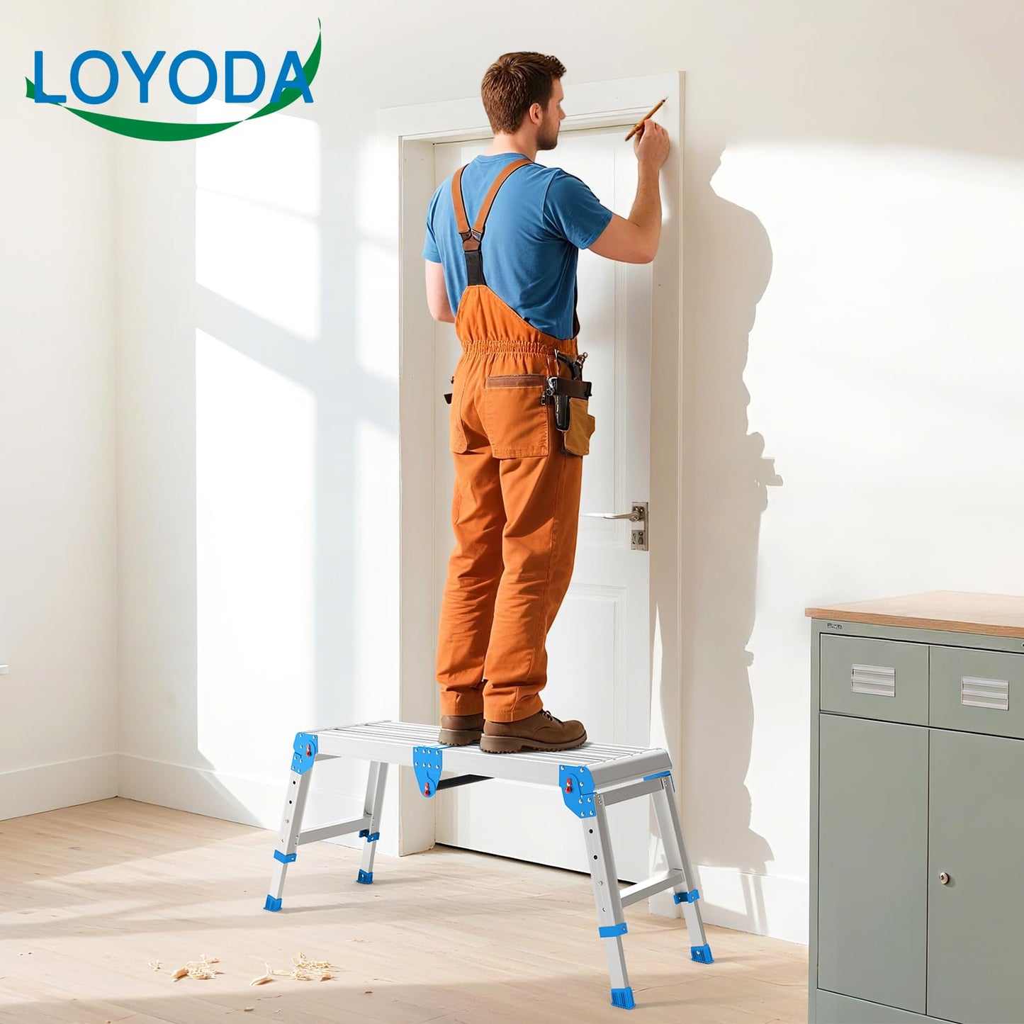 Loyoda Work Platform 500 Lbs, Folding Step Stool with One-Touch Automatic Fold, 4 Height Adjustment Step Platform, Perfect for RV Cleaning, Home Painting and Reaching High Places, Larger, Blue