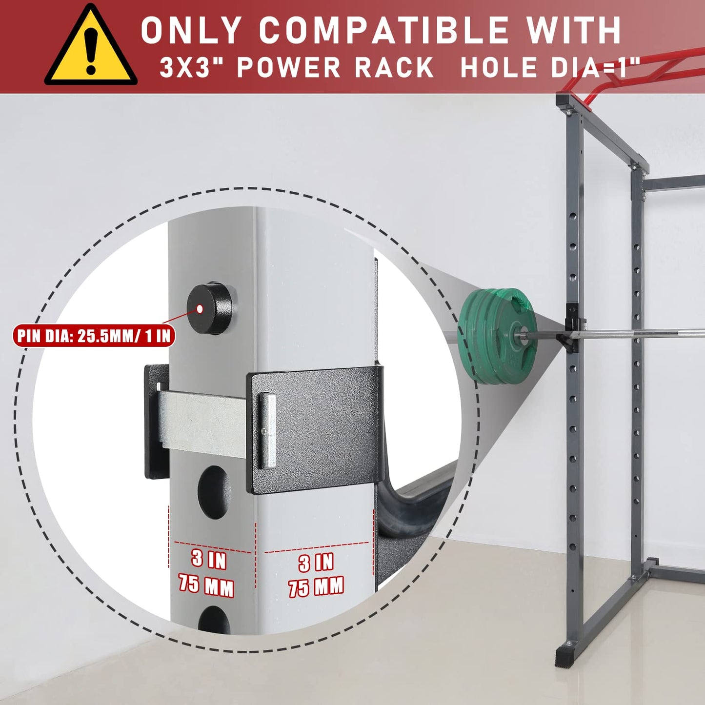 SYL Fitness J-Hooks for 3x3" Power Rack with 1" Hole, Barbell Holder/Squat Rack Accessories J Cups
