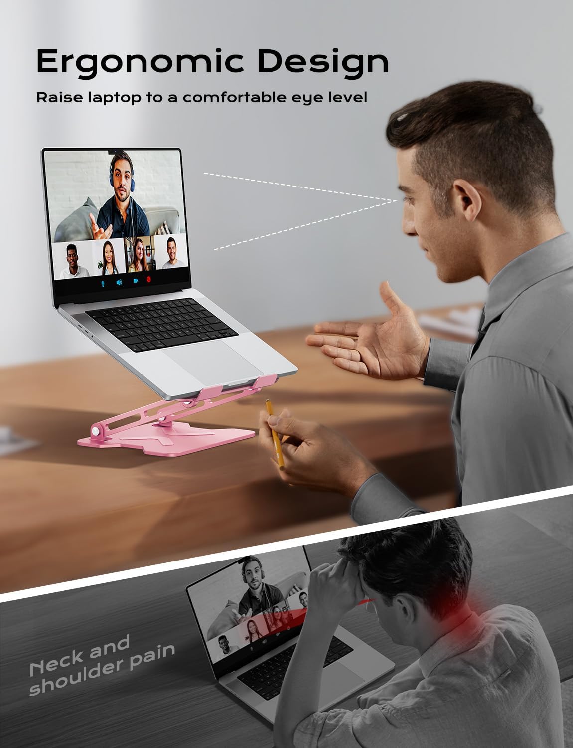 JCZT 10-16'' Adjustable Laptop Stand for Desk, Metal Foldable Laptop Riser, Portable Laptop Holder Mount, Ventilated