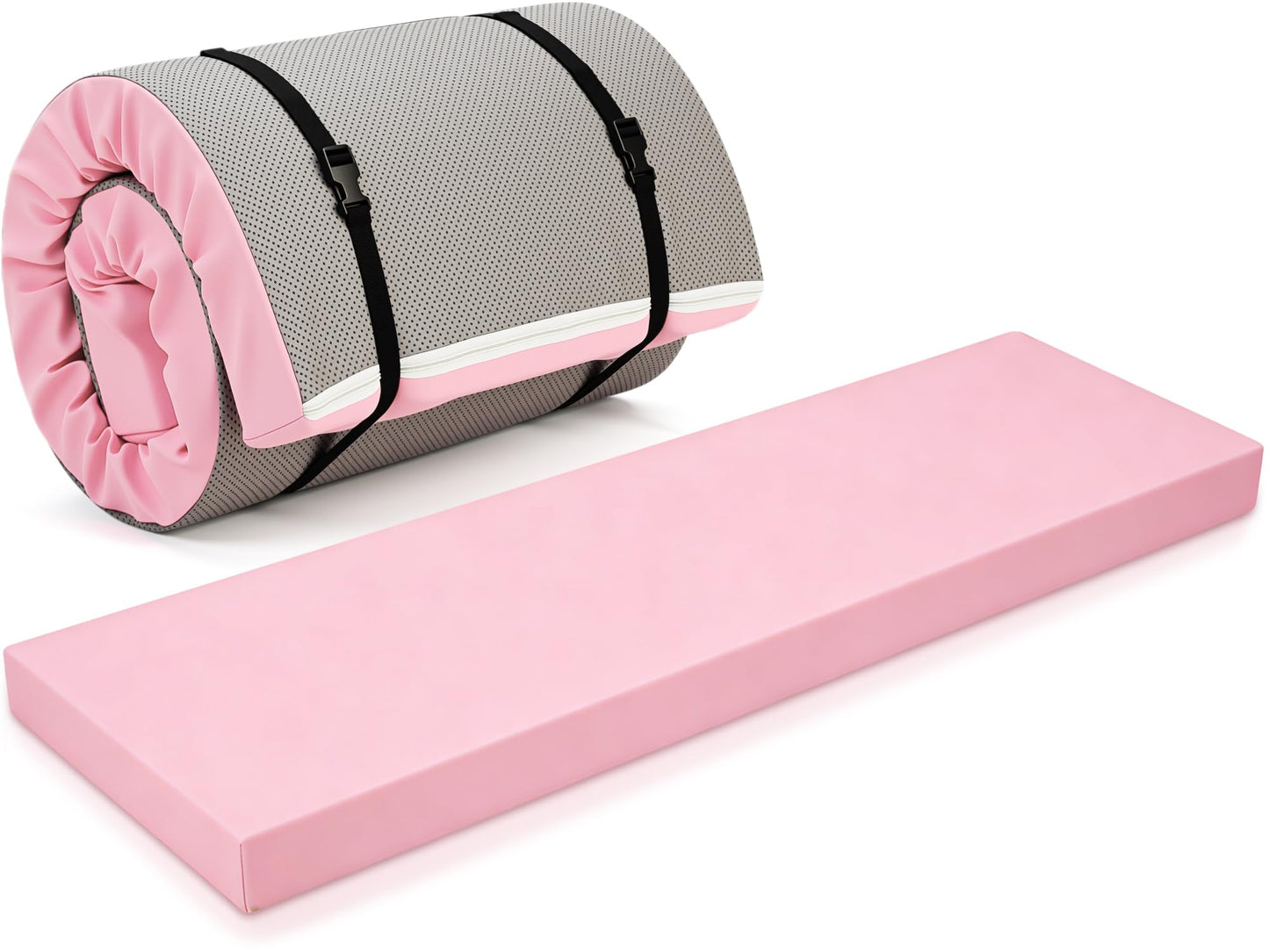Lyrow 3 Inch 72"x 24" Thick Foldable Yoga Mat with Carry Strap, Non-slip Portable Foam Gym Mat for Yoga, Pilates and Stretching(Peach Pink)