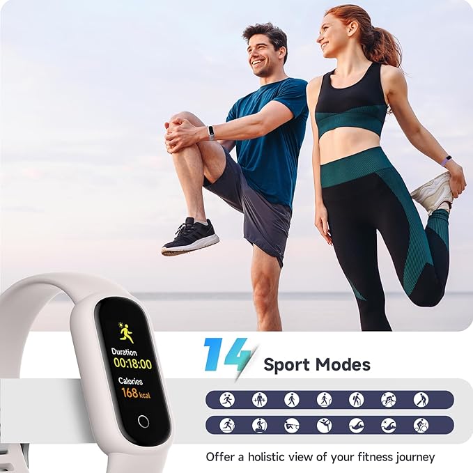 Fitness Tracker Watch with Heart Rate/Sleep Tracker/IP68 Waterproof, Activity Tracker with Pedometer Step Counter, Health Watch for Women Men with 14 Sports Compatible Android iOS, Beige