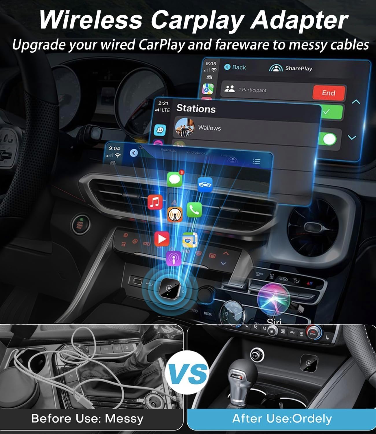 WDZWFHK Seamless Wireless CarPlay Adapter & Android Auto Dongle, Fast Auto-Connect, Compact Plug & Play Wireless