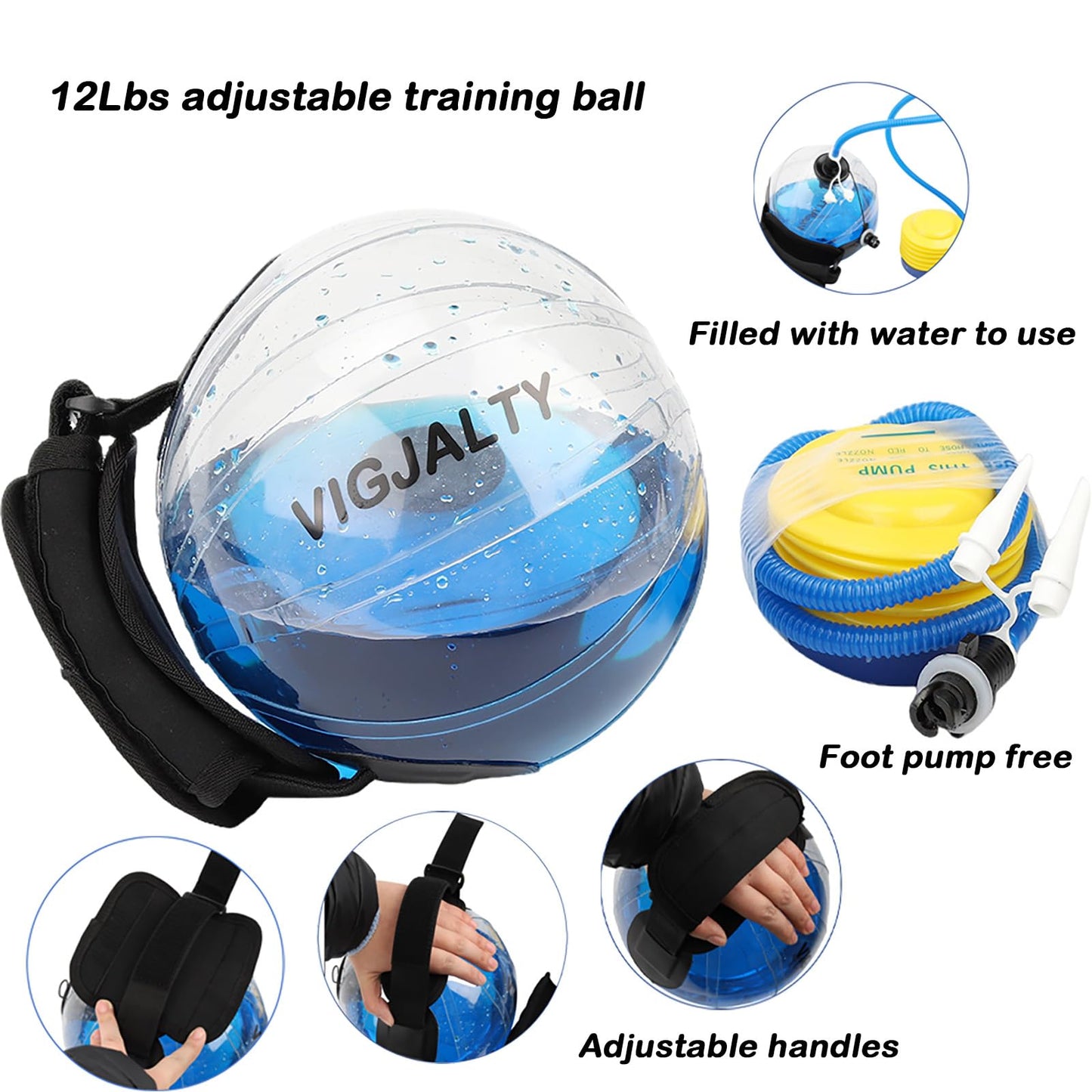 8" Aqua Ball Water Weight Bag - Adjustable Water Filled Fitness Bag, Sandbag Alternative for Home Gym, Core Balance Trainer, Portable Exercise Equipment for Arm Shoulder Full Body Workout (12Ibs)