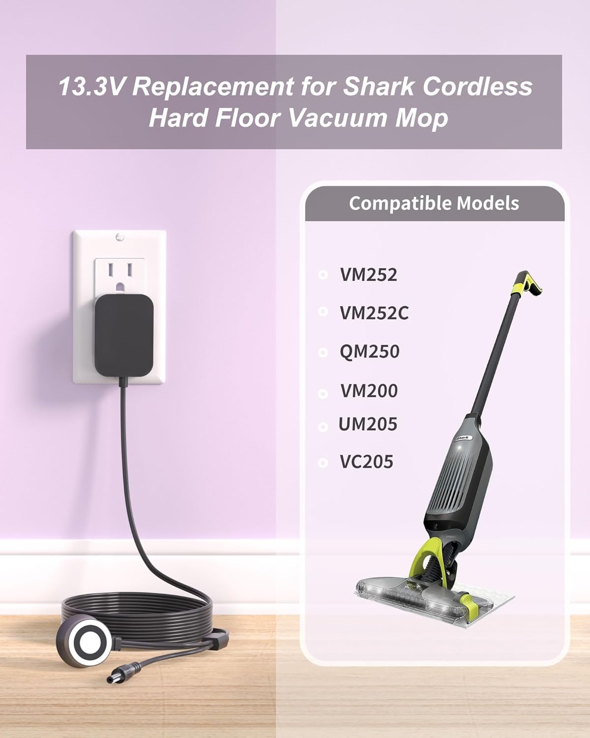Shark Charger - Magnetic Charger for VM252, VM252C, QM250 Cordless Hard Floor Vacuum Mop
