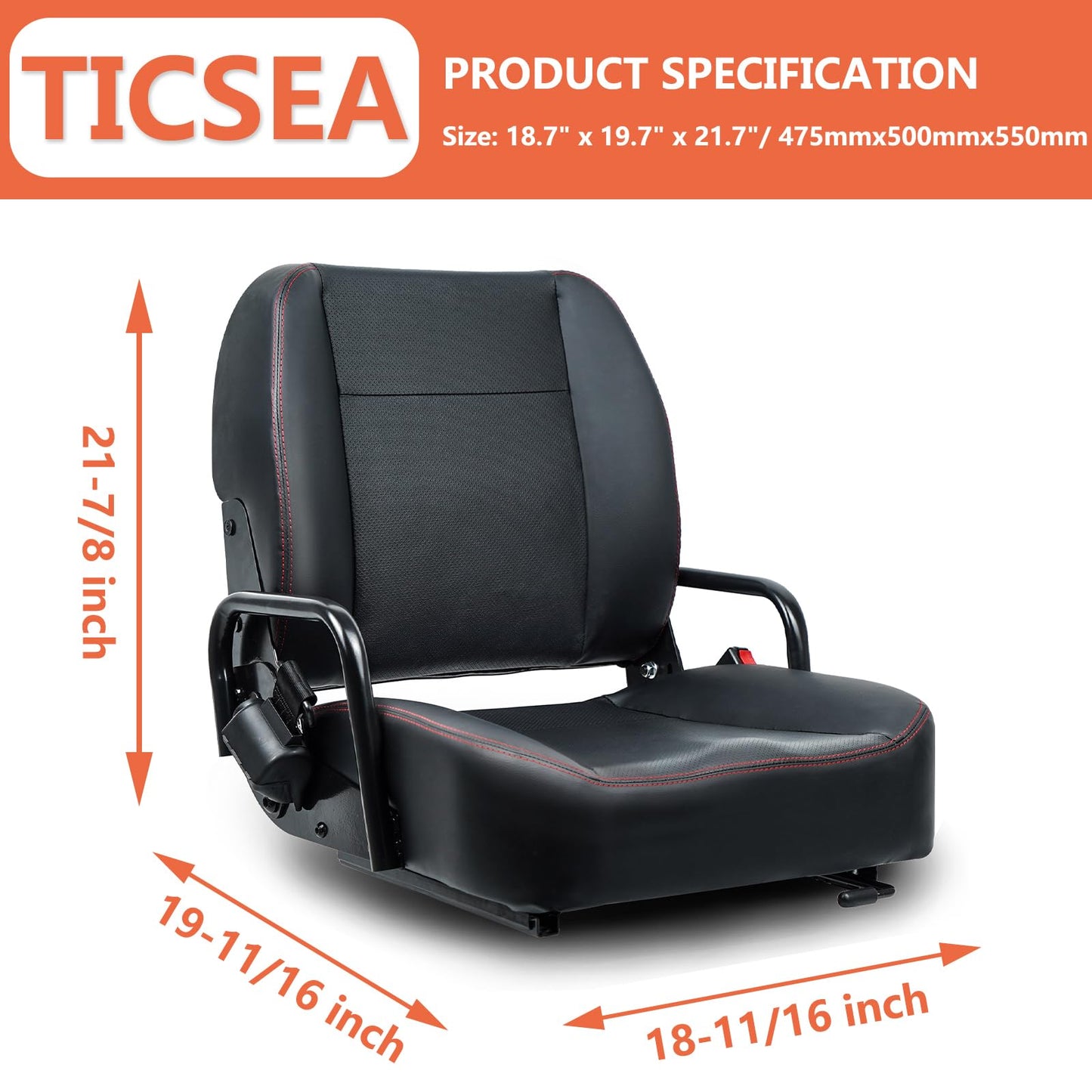 TICSEA Universal Forklift Seat,Tractor Seat with Adjustable Back,Safety Belt and Operator Position Switch,Excavator Skid Loader Backhoe Dozer Telehandler