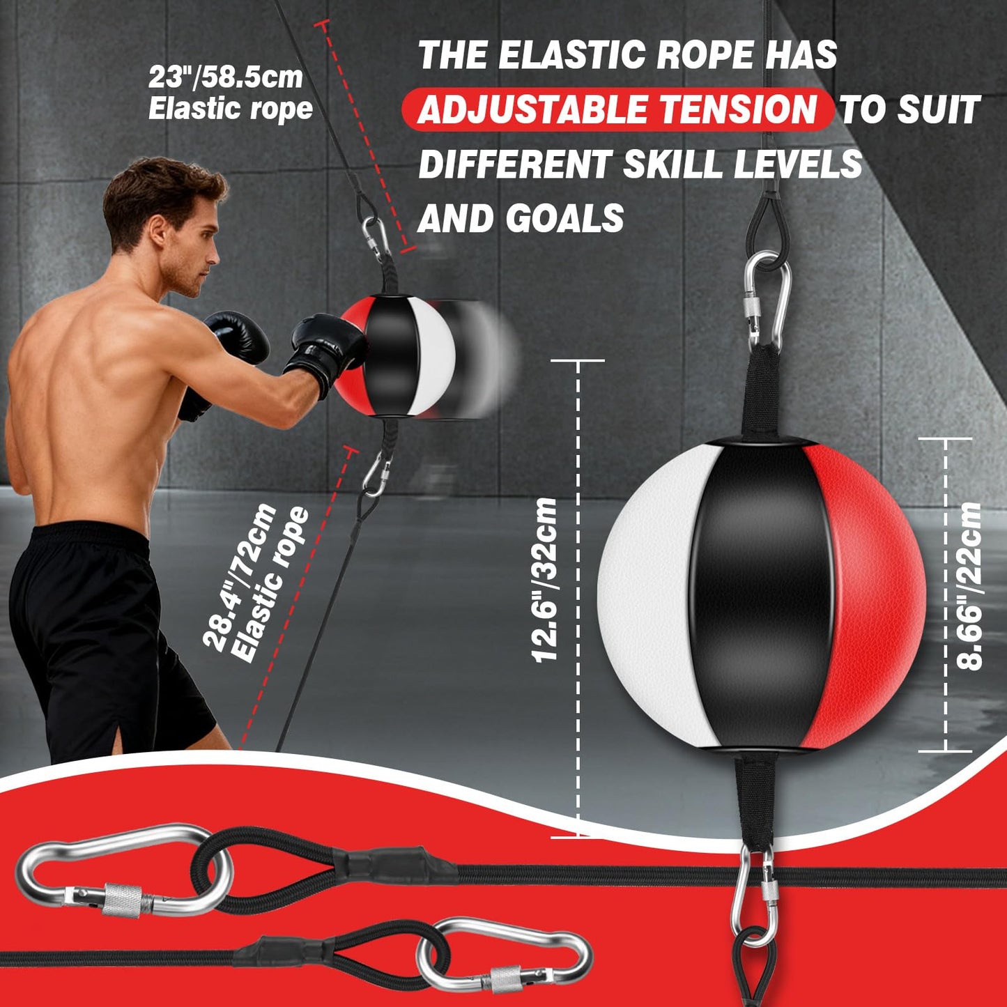 Doorway Punching Bag Double End Bag for Boxing, No Wall Installation Boxing Reflex Training Set with Bungee Cords, Double End Punching Ball Speed Bags Striking Equipment for Home & Gym