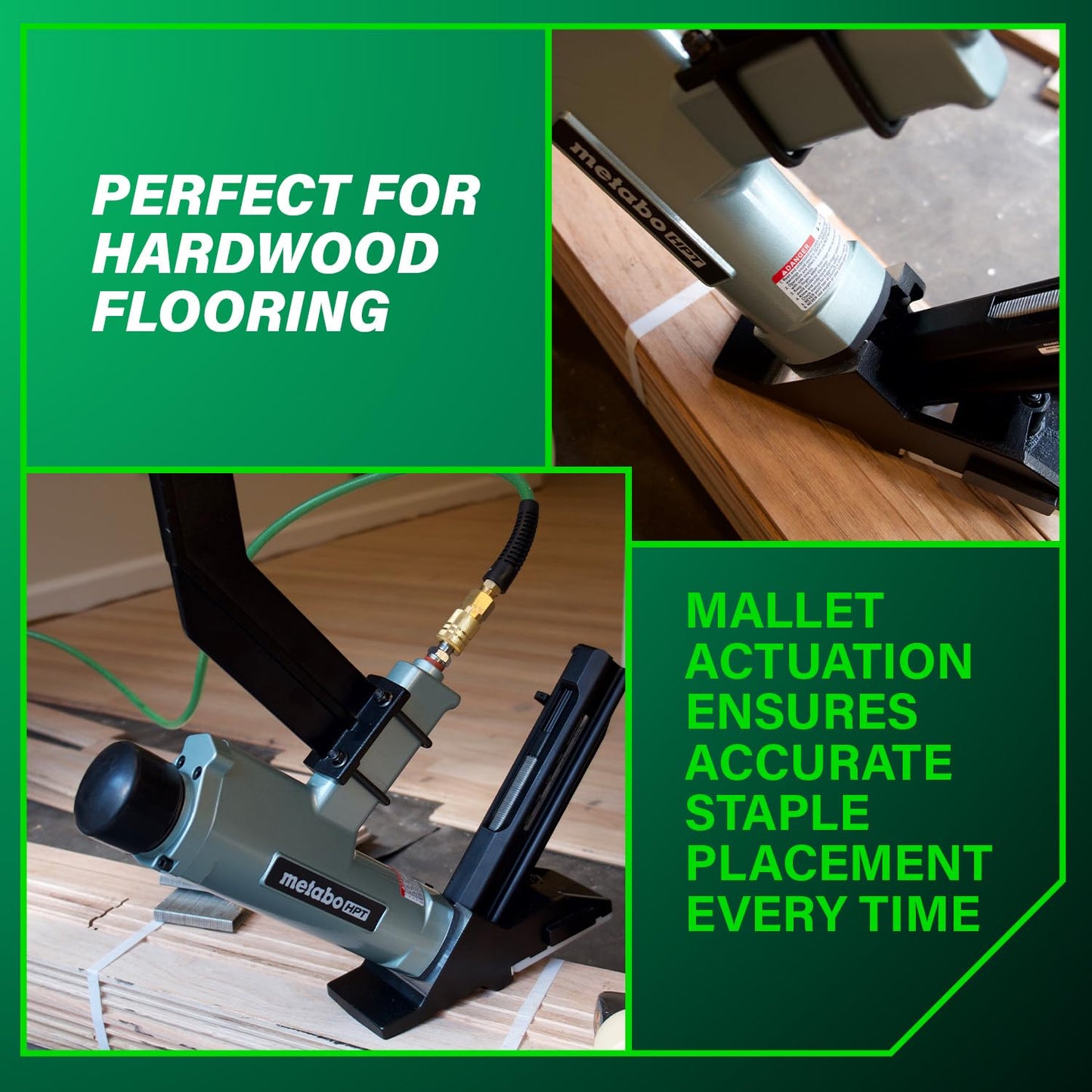 Metabo HPT 2-in-1 Flooring Nailer & Stapler, Accepts 16-Gauge L-Shaped Cleat Nails &15.5-Gauge 1/2-Inch Crown Flooring Staples, Mallet Actuated Pneumatic Operation, N5010AC