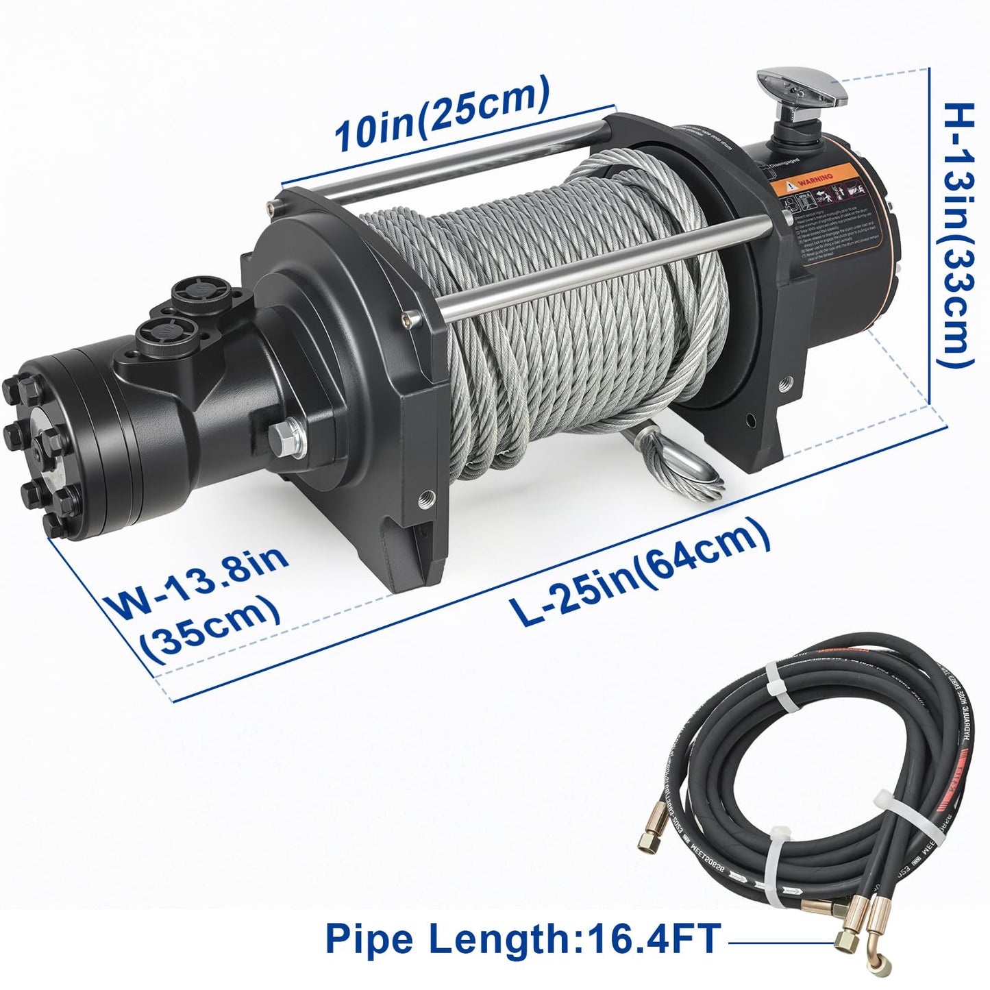 Hydraulic Winch - 2/5" x 78' Steel Cable, BMR80 Hydraulic Motor, 36:1 Gear Ratio - Suitable for Wreckers, Tow Trucks and Vehicle Recovery (78FT Steel Rope/15000 LBS)