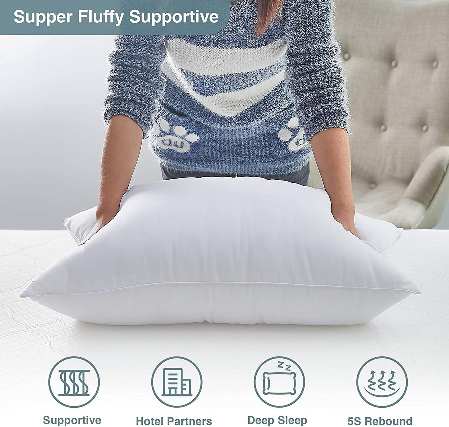 Acanva Bed Pillows - Soft Microfiber Filled for Side & Back Sleepers | King Size, White (2 Pack)