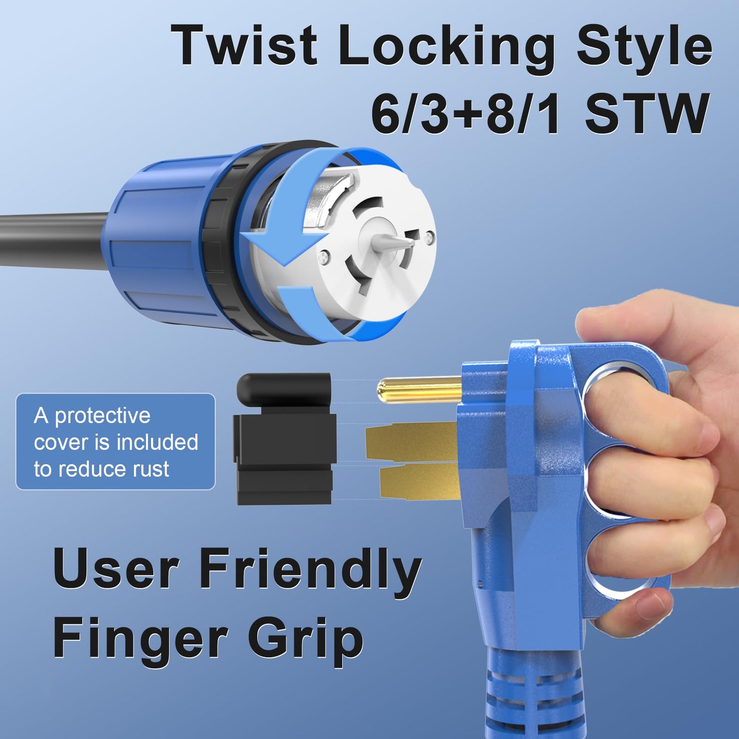 50 Amp Generator Cord and Power Inlet Box, 30FT 4 Prone RV Extension Cord, 125/250V NEMA 14-50P Male to SS2-50R Twist Locking Connector, STW 6/3+8/1 AWG, Transfer Switch for Home Generator