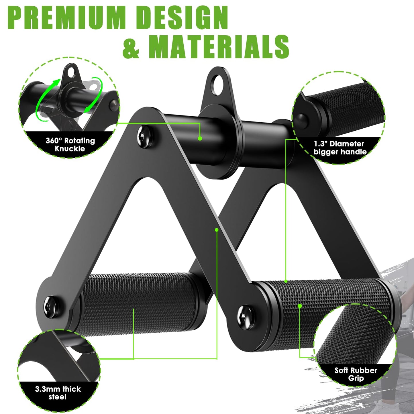 Double D Row Handle LAT Pulldown Attachments, 1.3 Inch Diameter Big Comfort Rubber Grip V Bar Attachmentt for Cable Machine Home Gym Accessory (Black Double D)