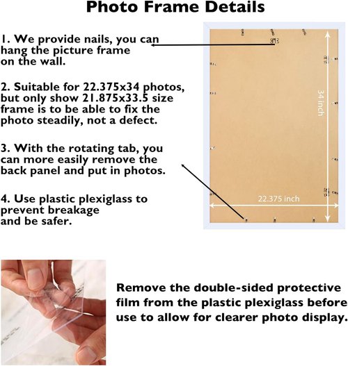 JCJMY 22.375x34 Picture Frame - Versatile White Frame for Horizontal & Vertical Wall Display