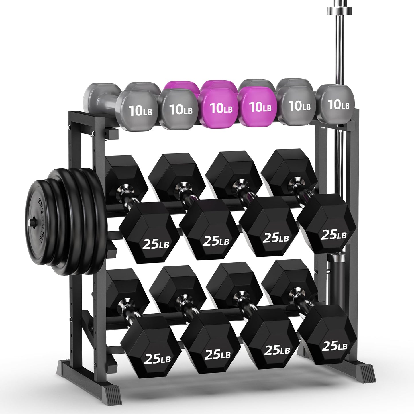 Adjustable Dumbbell Rack with Barbell & Weight Plate Holder, Supports Up to 1300LBS, Heavy Duty Multi-Function Home Gym Organizer, Floor-Friendly