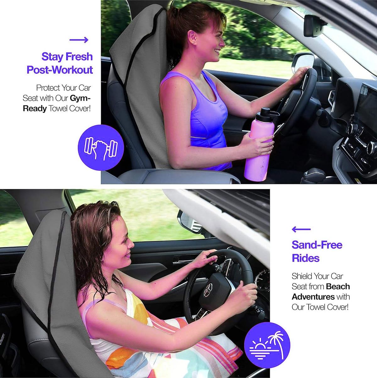 LUCYLEXIXI Waterproof Sweat Towel Car Seat Cover Sweat Carseat Protector,Perfect for Universal Anti-Slip Car Truck SUV Seat, Great for Post Gym Workout, Running, Swimming, Beach and Hiking (Black)