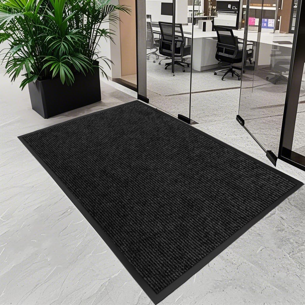 Commercial Runner Rug, 4'x10' Heavy Duty Industrial Door Mat for High Traffic Entrance, Large Non-Slip Waterproof Rubber Welcome Carpet for Hallway Entryway Business Office, Black 120"x48"
