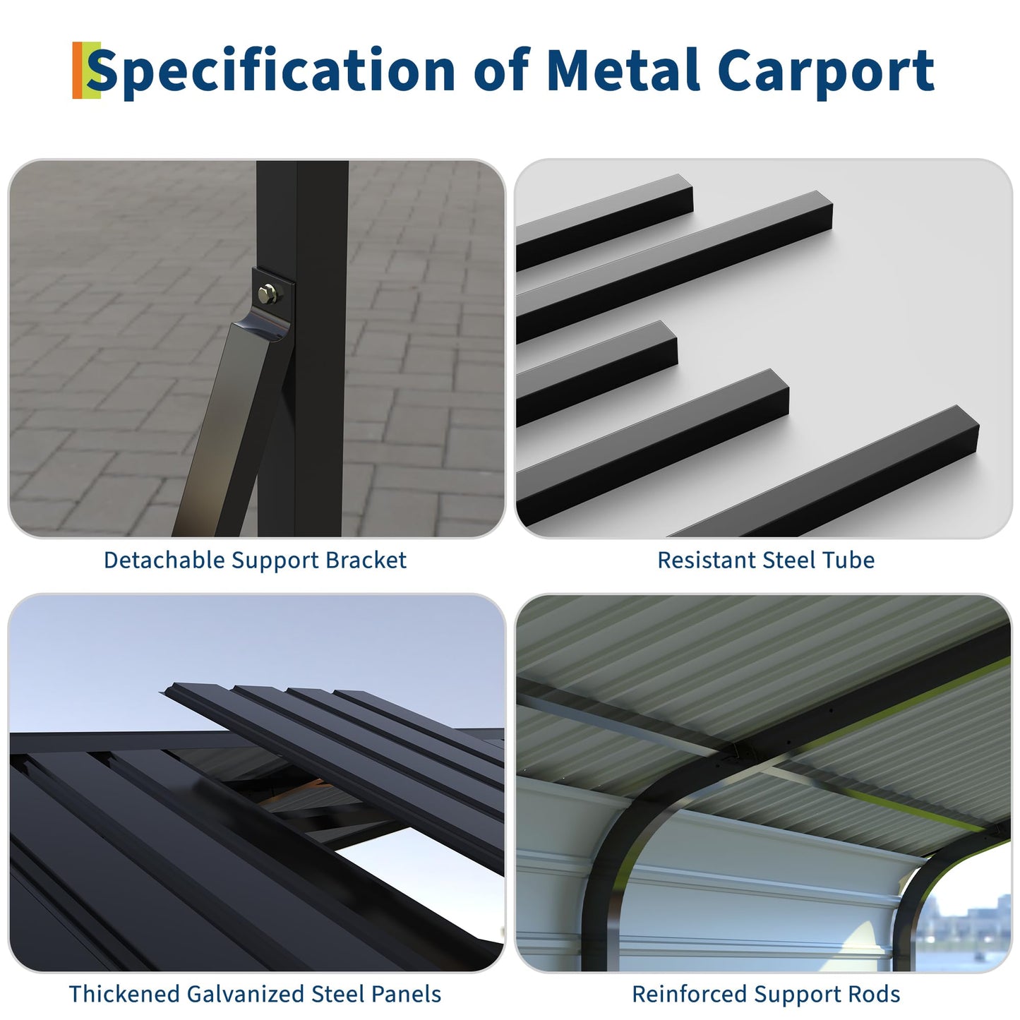 12x20 FT Metal Carport, Heavy Duty Carports Canopy with Galvanized Steel Frame & Roof, Outdoor Garage Car Port for All-Weather, Outdoor Galvanized Shelter for Car, Boats and Truck