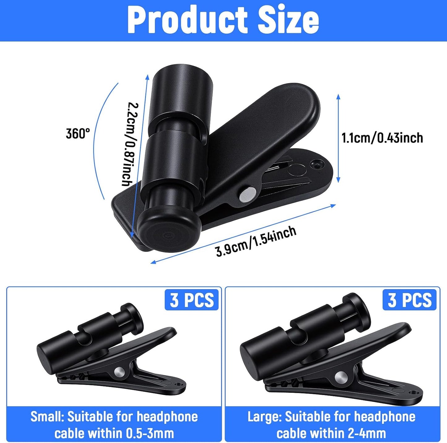 Matwsec 6 2 Headset 0.5-3mm 2-4mm Headset Pcs Headphone Wire Clips, Size Black Cable Clips, Headphone Cord Clips, Small