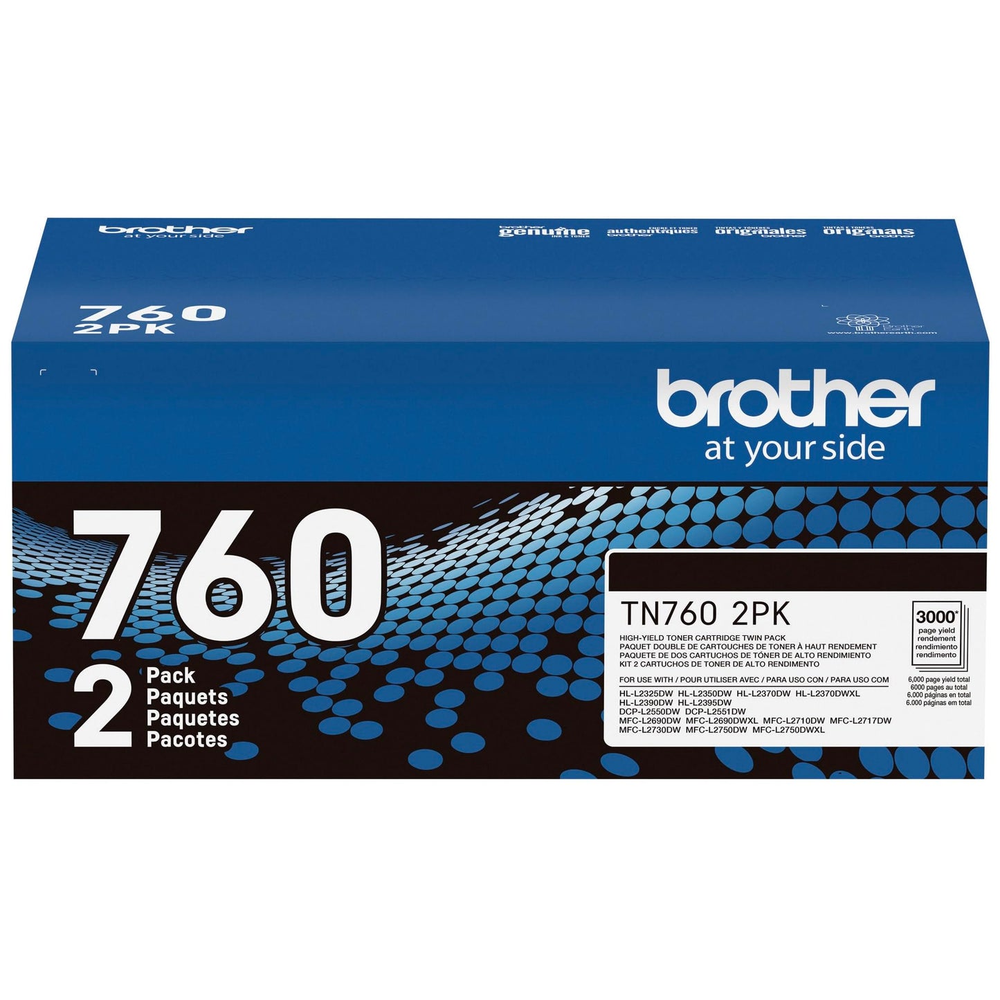Brother Genuine High-Yield Black Toner Cartridge Twin Pack TN760 2Pk, TN7602PK,2 Pack