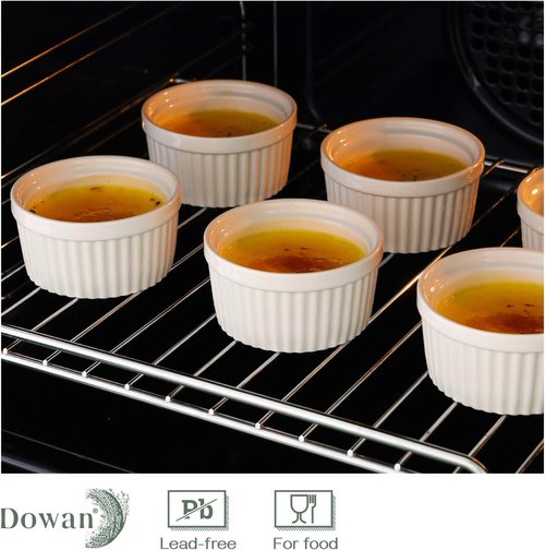 DOWAN 4 Oz Ramekins - Oven Safe Porcelain Bowls for Baking Soufflé | Set of 6, Classic White