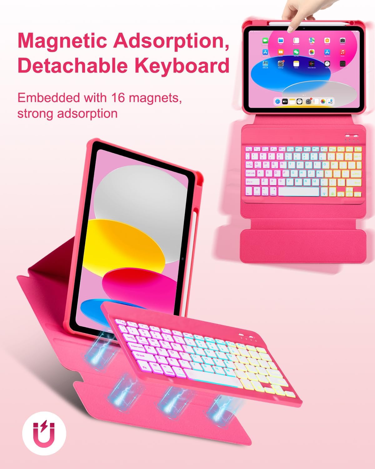 EAMPANG A16 11th 10th 11/10.9 inch,Rainbow 11 2025 10 2022 Case with Keyboard for iPad Generation Backlit Detachable