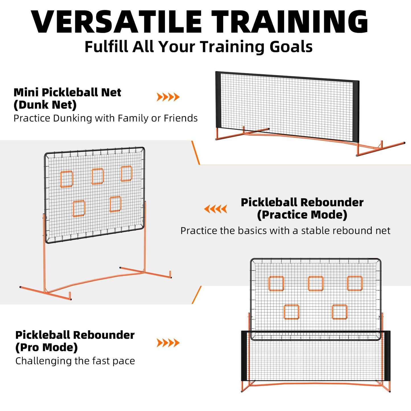 FAHKNS Pickleball Rebounder Training Equipment, Pickleball Rebound Net, for Single Player Practice Hitting, Doubles, Suitable for Garage, Backyard, Park, Indoor and Outdoor (Orange, 6 x 6 FT)