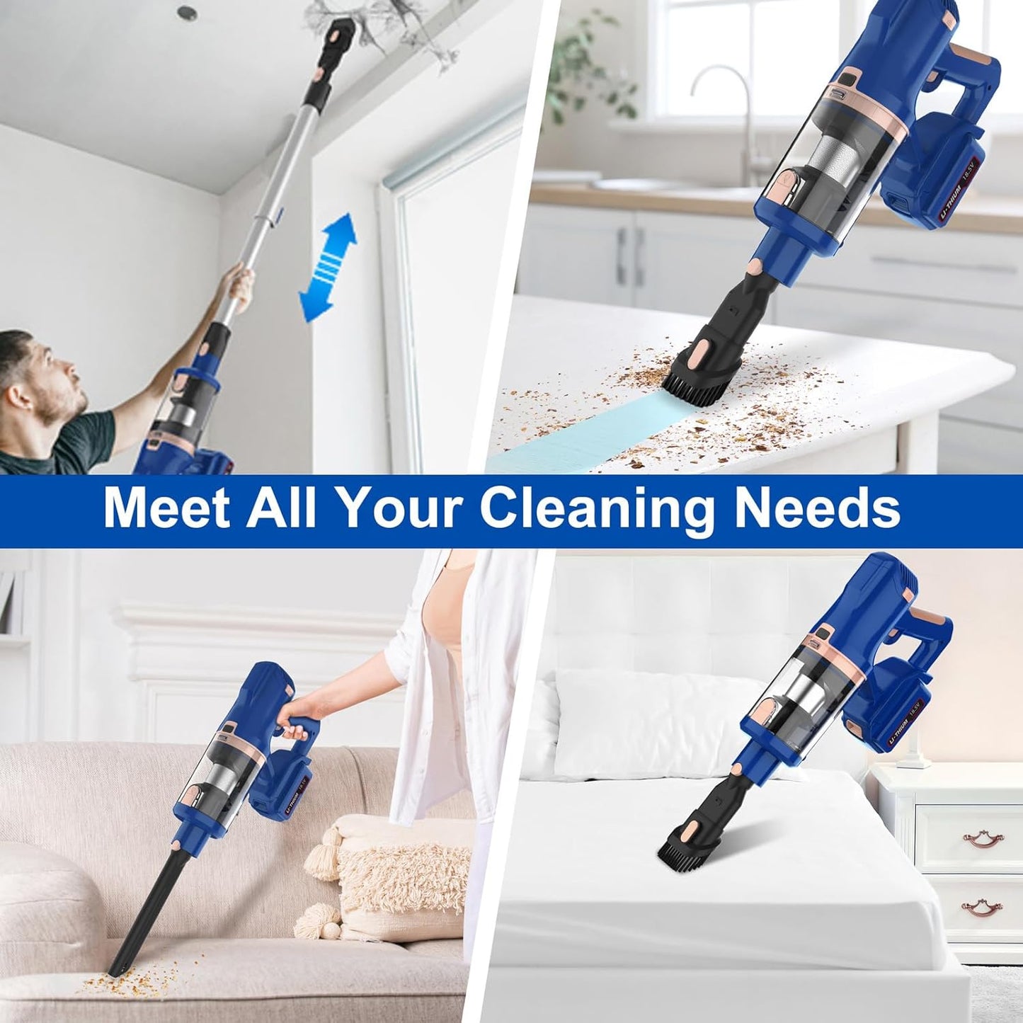 Skiennix Cordless Vacuum Cleaner - 45Kpa Powerful Suction, 60 Minutes Runtime | Lightweight & Versatile for Pet Hair, Carpets, Hardwood Floors