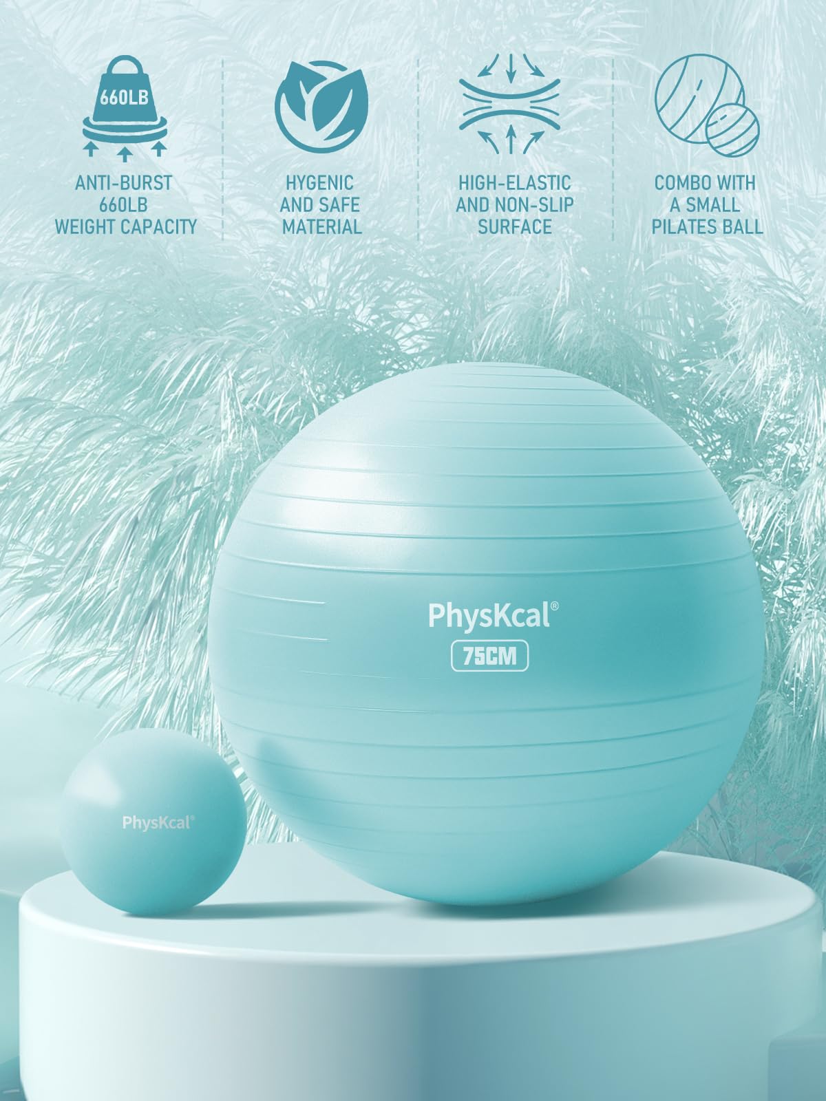 PhysKcal Exercise Yoga Ball Chair with Pilates Ball Set to Strengthen Cores, Balance and Stability, Relieve Pelvic and Lower Back Pain (Sky Blue, L (26-29''/68-75cm))