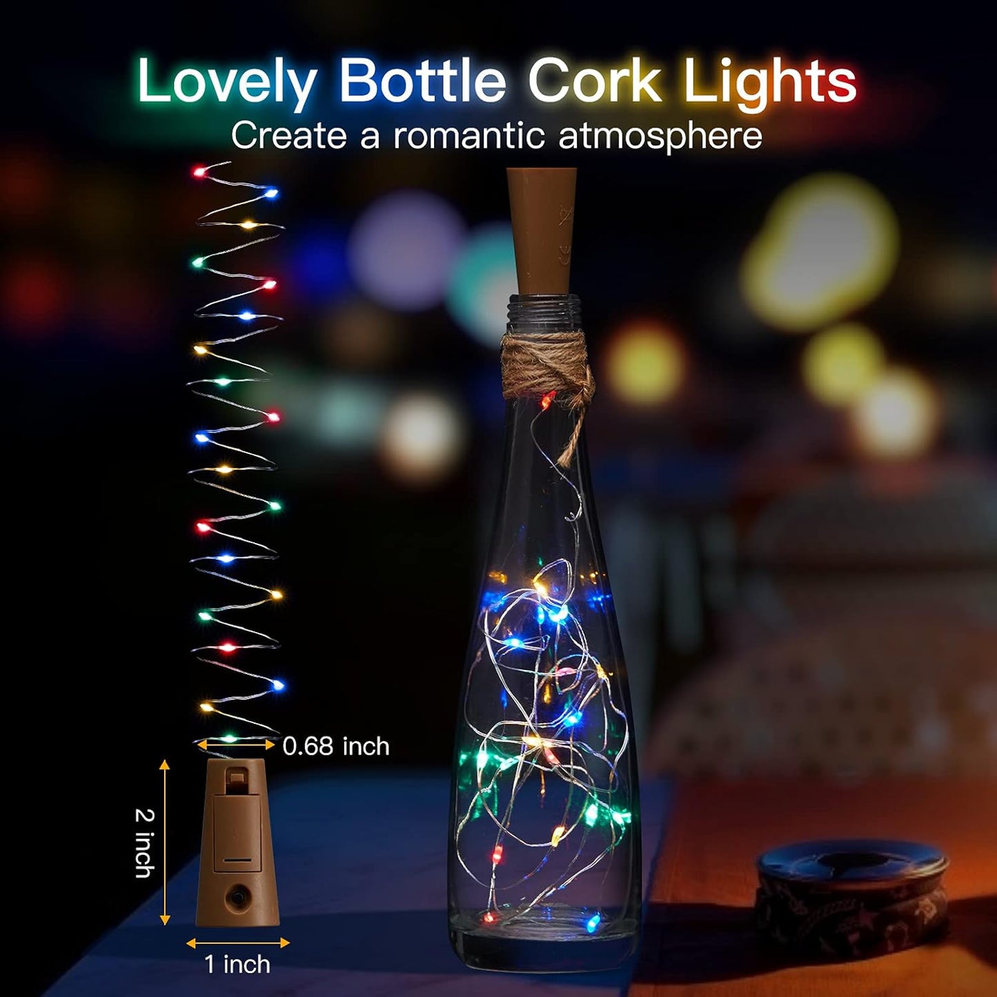 Skiennix Wine Bottle Lights - 10 Pack 20 LED Waterproof Cork Twinkle Lights | Silver Wire Mini Fairy Lights for DIY Party Décor