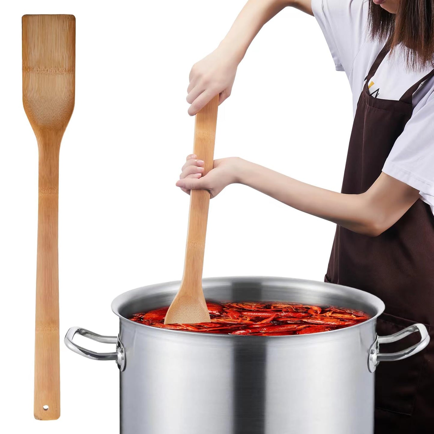 ROZJOVU 24 Inch Stirring Long Handle Bamboo Spoons Wooden Stir Sticks Extra Wide Kitchen Aid Bamboo Spatula Flat Paddle for Cajun Crawfish Seafood Cooking.
