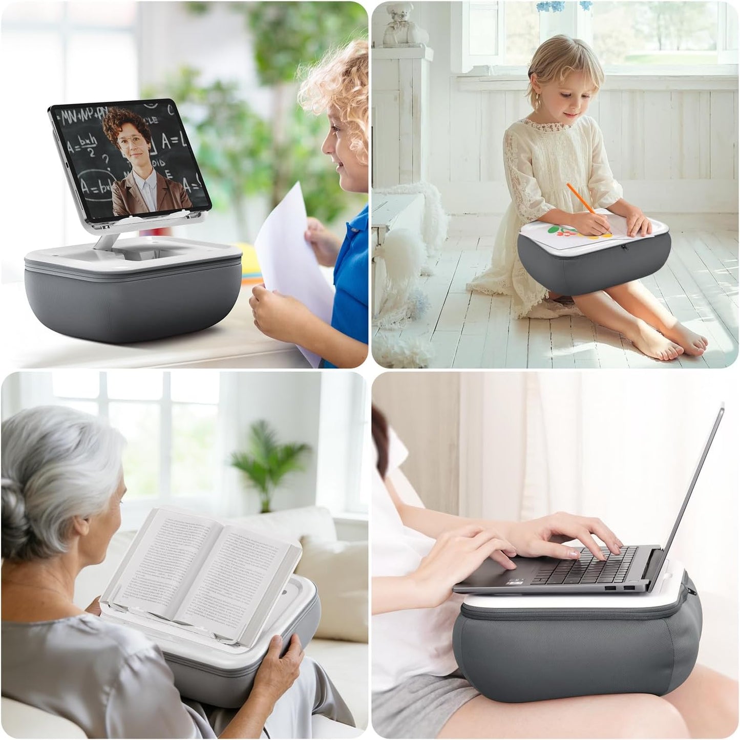 elitehood 4-15.6'' Adjustable iPad Pillow Stand for Lap, Soft Cushion Lap Beanbag Tablet Pillow Stand, Tablet Holder