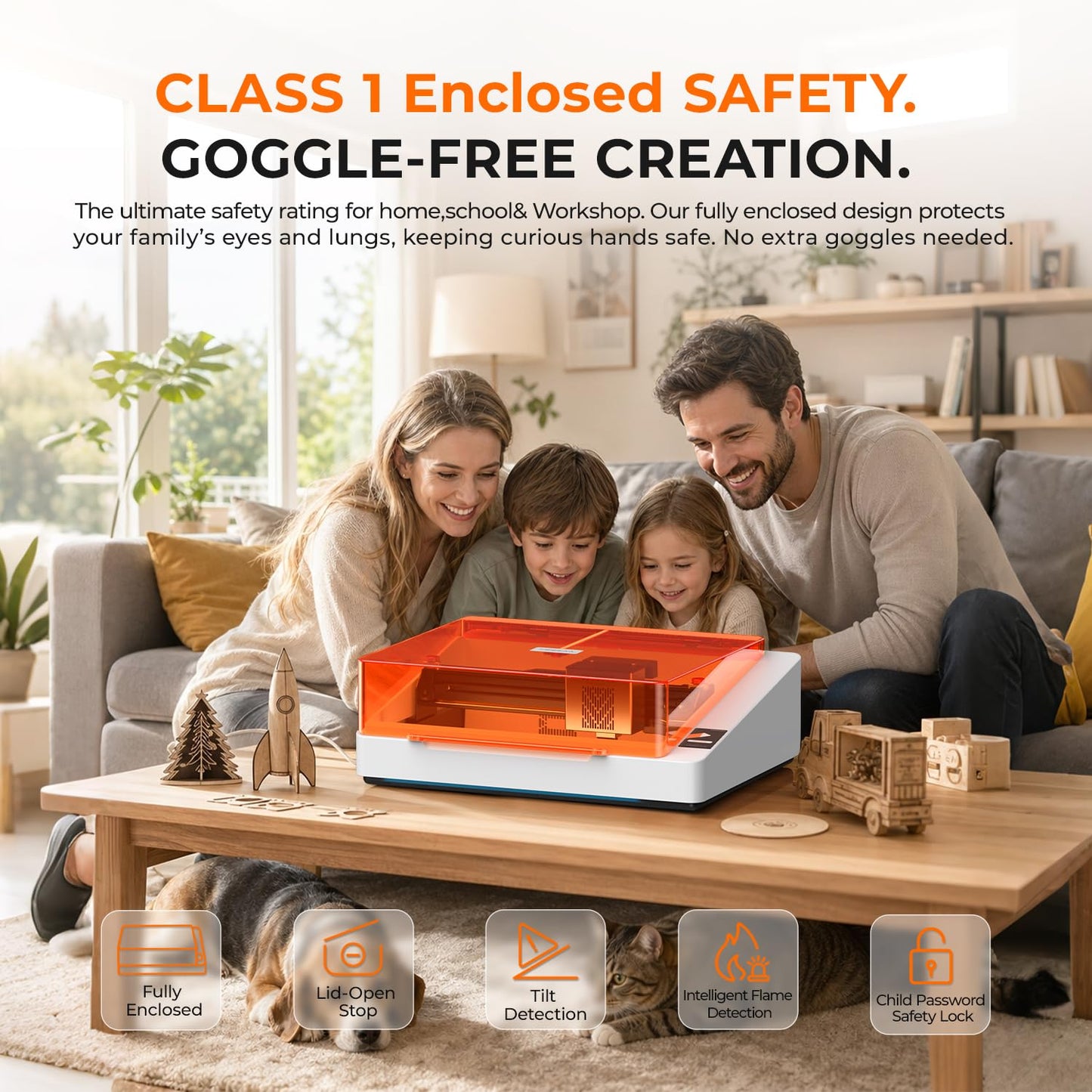 TOOCAA NOVA 10W Smart AI Laser Engraver Cutter w/Air Assist, Fully Assembled Enclosed, 5MP AI Positioning Camera & Auto Focus, Dual Exhaust, Class1 Safety, Blade Cut Panel, No-Riser Tumbler Engraving