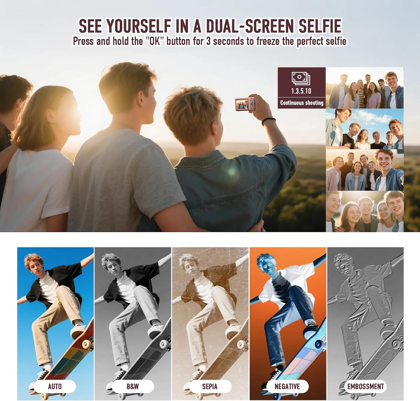 BILEBAK 4K 48MP 18X 32GB Digital Camera, Autofocus Dual Screen for Selfies, Zoom Fill Light, Portable Point and Shoot
