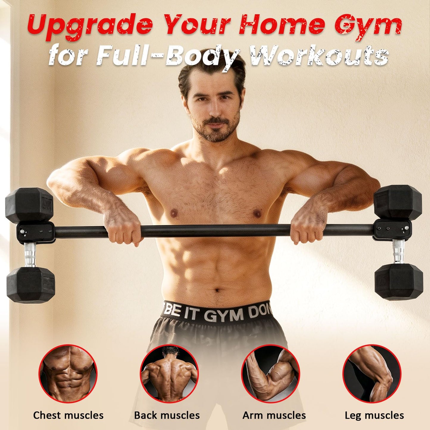 MARCHMARS Dumbbell Barbell Converter Bar, Adjustable Dumbbell Bar for Home Gym, Compatible with Most Dumbbells, All-Metal Dumbbell to Barbell Converter for Weight Lifting and Strength Training