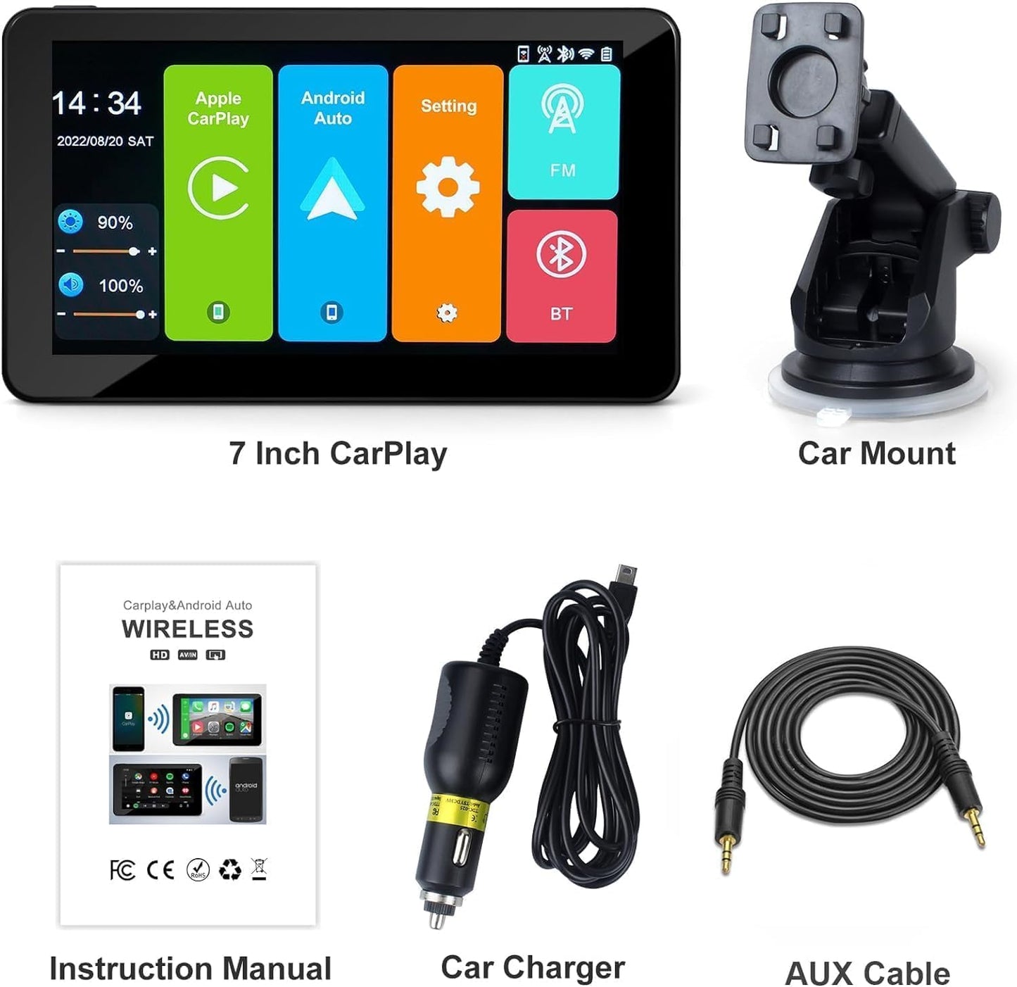 MRSXWPY 7-inch (7Inch) Portable Carplay Screen for Car Compatable with Apple CarPlay and Android Auto,Wireless Car Play