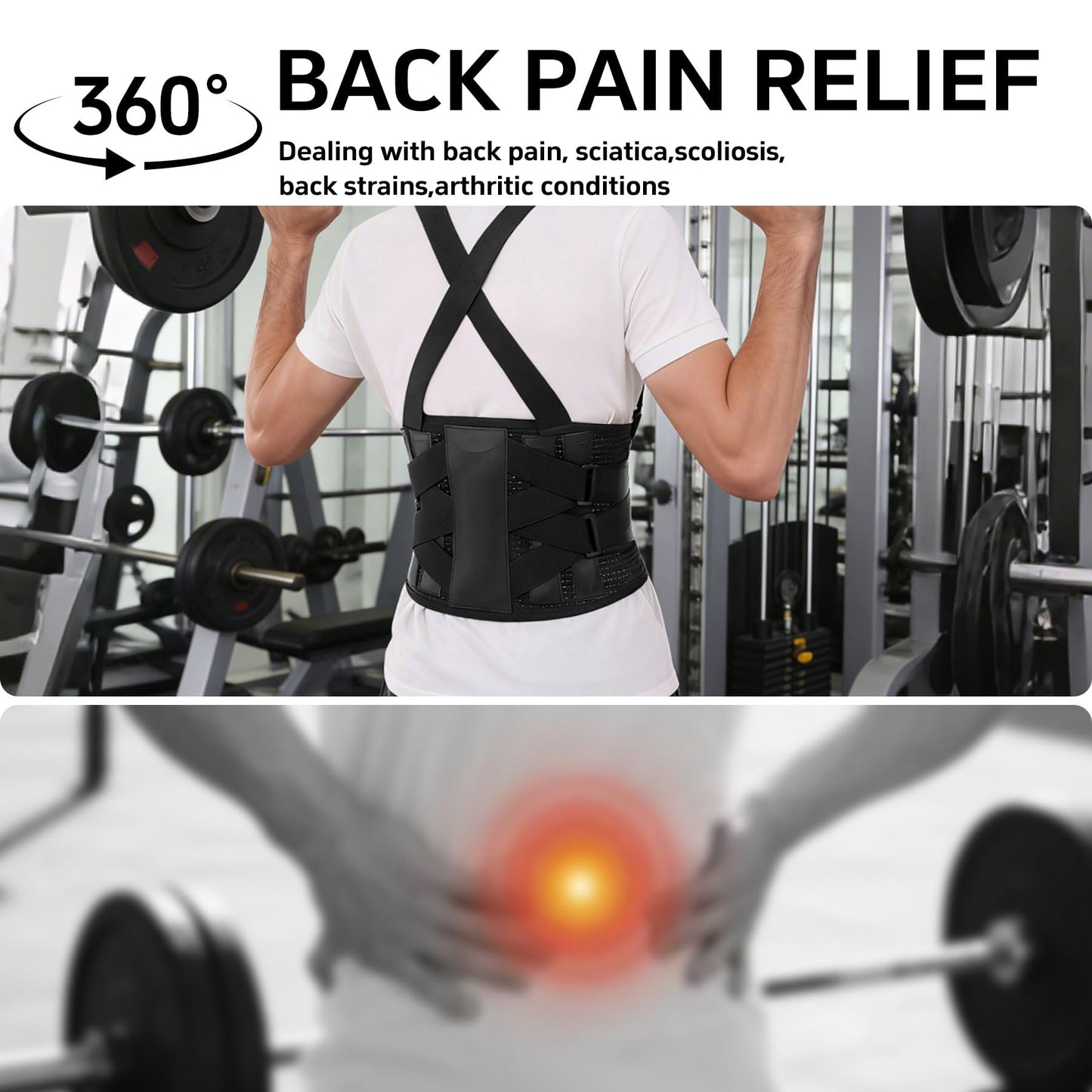 QFE Work Back Brace Lower Back Support Belt Posture Corrector for Women and Men Upper Pain Workout Lumbar Waist Shoulder Straightener Adjustable with Suspenders Protection Lifting Moving X-Large